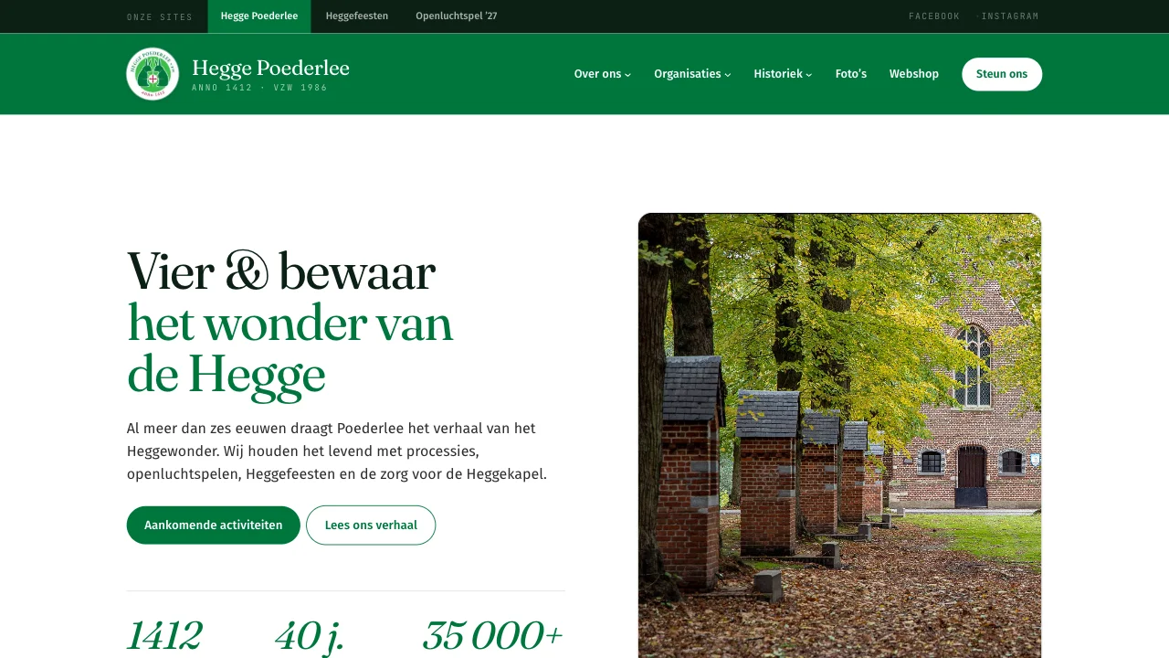 Screenshot of the Hegge Poederlee vzw website